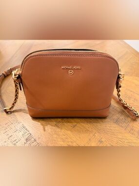 Michael Kors Saffiano Leather Dome Bag in Saddle/Tan
